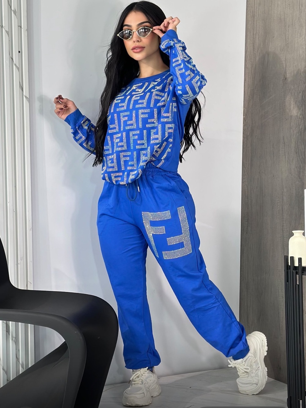 Blue Women's Logo-Accent Jogger Jumpsuit